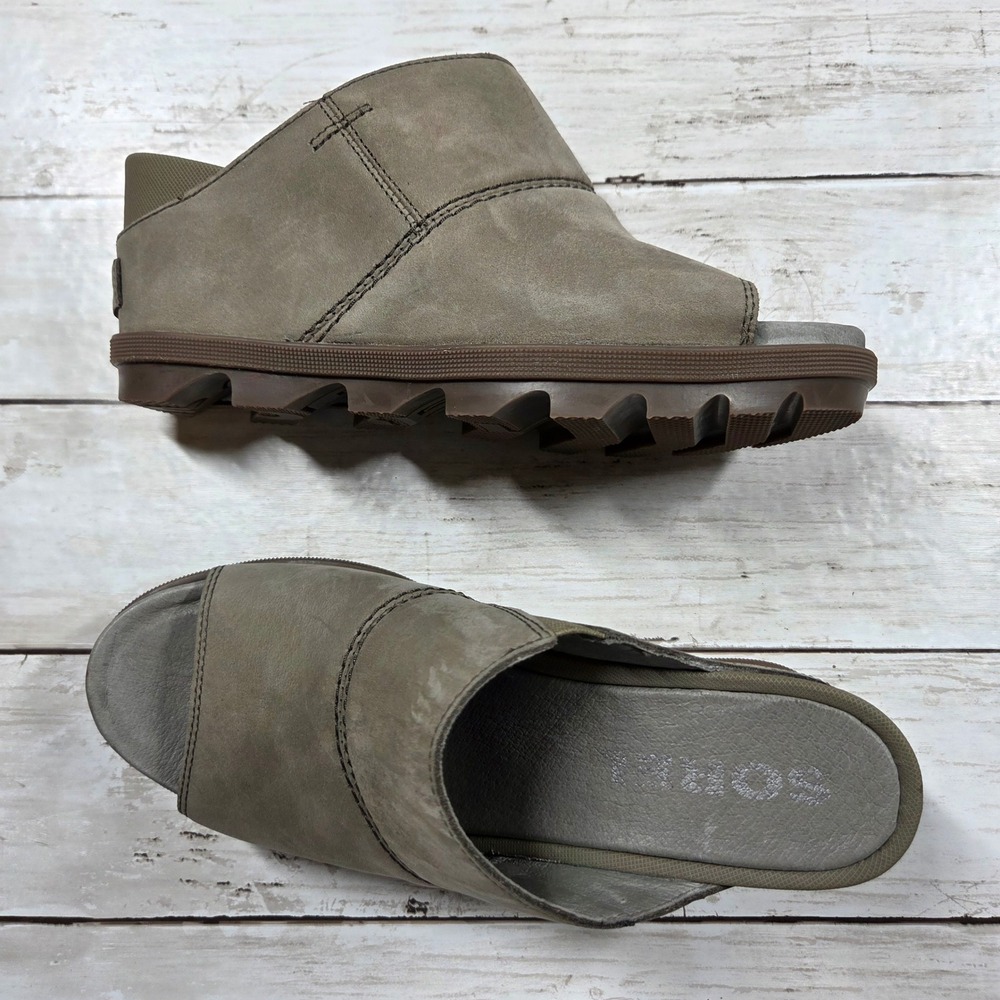 Sorel Joanie II Mule Sandal Peep Toe Wedge Women 8.5 Brown Grey NL3283-365